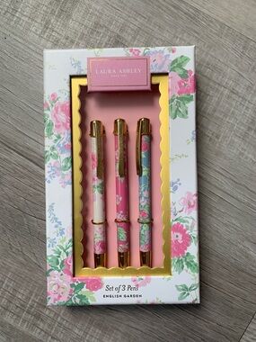 Laura Ashley Floral Three-Pen Gift Set - Pink/White/Blue with Gold Accents